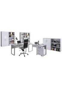 Mid.you Büro , Grau, Weiß Hochglanz , Metall, Holzwerkstoff , 14,6 Fächer , 3 Schubladen , Made in Germany , erweiterbar, abschließbar , Büromöbel, Büromöbel-Sets & Büromöbel-Serien, Büromöbel-Sets & Büromöbel-Serien