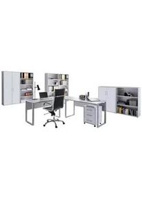 Mid.you Büro , Grau, Weiß , Metall, Holzwerkstoff , 14,6 Fächer , 3 Schubladen , Made in Germany , erweiterbar, abschließbar , Büromöbel, Büromöbel-Sets & Büromöbel-Serien, Büromöbel-Sets & Büromöbel-Serien