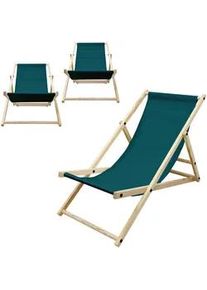 ECD Germany ECD-Germany Strandliege 3er Set Dunkelgrün , Holz , 52x83x117 cm , Gartenmöbel, Gartenliegen