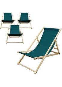 ECD Germany ECD-Germany Strandliege 4er Set Dunkelgrün , Holz , 52x83x117 cm , Gartenmöbel, Gartenliegen