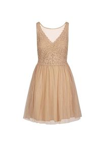 Apart Fashion, Damen, Kleider, Cocktailkleid aus Spitze und Tüll mit V-Ausschnitt und Reissverschluss, Beige, (L)