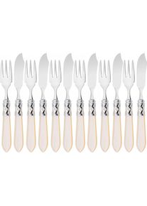 Bugatti ALCAMS4285 Aladdin Fish Cutlery Set 12 Pieces Stainless SteelABS Ivory Colour 36 x 26 x 6 cm, Besteck