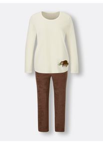 wäschepur Dames Pyjama in ecru/bruin ,maat 36/38, Witt, 80% Katoen, 20% Polyester