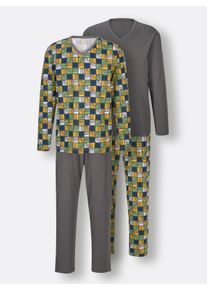 Herren Schlafanzüge in anthrazit + anthrazit-ocker-bedruckt ,Größe 44/46, Witt, 100% Baumwolle