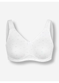 wäschepur Dames Comfortbeha zonder beugel in wit + wit bedrukt ,maat 105C, Witt, 54% Polyester, 35% Katoen, 8% Polyamide, 3% Elastan