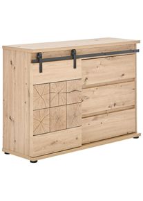 Mid.you Sideboard, Schwarz, Eichefarben, Metall, Holzwerkstoff, 1 F&auml;cher, 3 Schublade(n) Schubladen, 120x86x40 cm, Bsci, Kleinm&ouml;bel, Kommoden, Sideboards