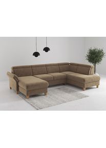 Home Affaire, Wohnlandschaft &raquo;Glendale, U-Form&laquo; inkl. Kopfteilverstellung, wahlweise mit Vorziehsitz und Bettkasten, hellbraun, 100% Polyester, B/H/T: