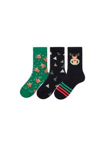 H.I.S. H.I.S, Damen, Basicsocken Packung, 3 Paar tlg. Weihnachten, mit weihnachtlichen Motiven, 1x gr&uuml;n, 2x schwarz, 35-38, 1x gr&uuml;n, 2x schwarz, Motivsocken 