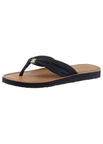 Tommy Hilfiger , Zehentrenner »TH ELEVATED BEACH SANDAL« , Sommerschuh, Bequemschuh, Flats, Schlappen mit TH-Schmuckelement , dunkelblau , 35 , 35...