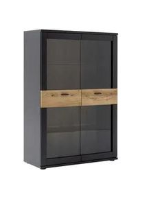 Novel Highboard , Grau, Schwarz, Eichefarben , Metall , furniert, massiv , 3 Fächer , 90x134x37 cm , Beimöbel erhältlich , Wohnzimmer, Wohnwände, Wohnwand-Serien