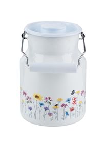 Kelomat Milchkanne Flora mit Deckel 1,5 Liter Emaille, Milchkanne, Weiss
