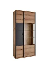 Xora Vitrine , Schwarz, Eichefarben, Dunkelgrau , Metall , 9 Fächer , 97.4x208.8x38 cm , Beimöbel erhältlich, stehend , Wohnzimmer, Wohnwände, Wohnwand-Serien