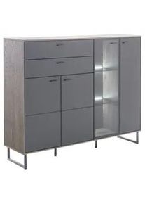 Novel Highboard , Schwarz, Eichefarben , Metall , Eiche , furniert , 5 Fächer , 148x118x37 cm , Made in Eu , Beimöbel erhältlich, stehend , Wohnzimmer, Wohnwände, Wohnwand-Serien