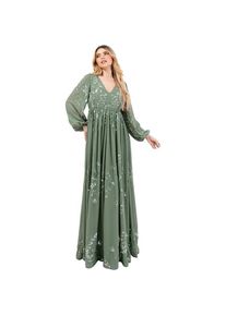 HERBA, Damen, Kleider, Abito A-Line Impero con Scollo a V e Maniche Lunghe Blouson con Paillettes, Grün, (38)