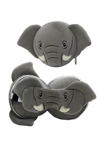 Puckator, Reisezubehör, Relaxeazzz Elefant plüsch rundes Reisekissen & Augenmaske, Grau, (Reisepasshülle)