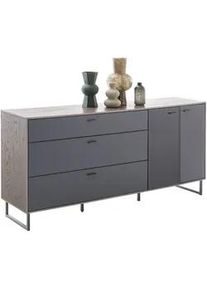 Novel Sideboard , Schwarz, Eichefarben , Metall , Eiche , furniert , 2 Fächer , 3 Schubladen , 178x84x44 cm , Made in Eu , Beimöbel erhältlich, stehend , Wohnzimmer, Wohnwände, Wohnwand-Serien