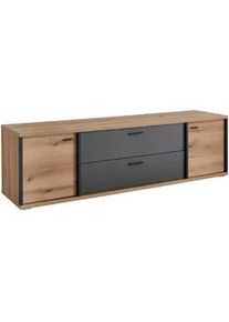 Xora Lowboard , Schwarz, Eichefarben, Dunkelgrau , Metall , 2 Fächer , 2 Schubladen , 205x57.9x50 cm , stehend , Wohnzimmer, Wohnwände, Wohnwand-Serien