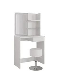 VICCO Schminktisch Dekos Weiß 75 cm mit LED-Spiegel und Hocker , Holzwerkstoff , 4 Fächer , 1 Schubladen , Rechteckig,Rechteckig , 75x141x40 cm , Schlafzimmer, Schminktische