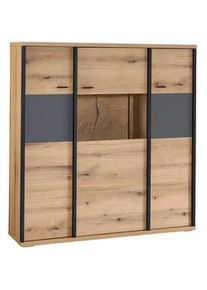 Xora Highboard , Schwarz, Eichefarben, Dunkelgrau , Metall , 9 Fächer , 135x141.6x38 cm , Beimöbel erhältlich, stehend , Wohnzimmer, Wohnwände, Wohnwand-Serien
