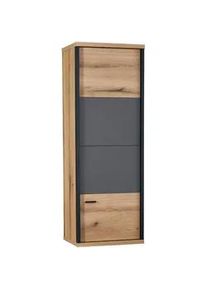 Xora Hängevitrine , Schwarz, Eichefarben, Dunkelgrau , Metall , 3 Fächer , 49.8x140.6x38 cm , hängend , Wohnzimmer, Wohnwände, Wohnwand-Serien