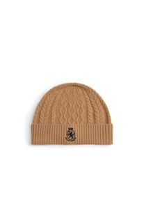 Tommy Hilfiger , Beanie »TH CREST KNIT« Zopfstrickmuster, mit TH-Wappen , Timeless Camel / Space Blue
