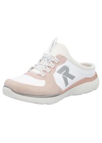 RIEKER Sport , Clog , Sabot, Schlupfschuh, Sommerschuh, Hausschuh in schmaler Form , weiß-rosé , 38 , 38 , Cooler Clog mit aufgesetztem...
