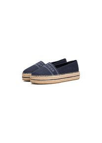 Tommy Hilfiger, Damen, Espadrille &raquo;DENIM PLATFORM ESPADRILLE&laquo; , Plateau, Slipper, Schlupfschuh, Bequemschuh mit Bastbezug am Plateau, dunkelblau, 36, 