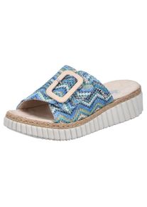 Rieker , Keilpantolette Sommerschuh, Strandschuh, Hausschuh mit praktischem Klettverschluss , blau multi , 36 , 36 , Pantolette in sommerlicher Optik