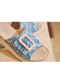 Rieker, Damen, Keilpantolette Sommerschuh, Strandschuh, Hausschuh mit praktischem Klettverschluss, blau multi, 37, blau multi, Pantolette in 