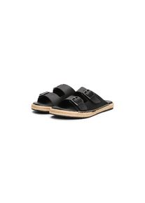 Tommy Hilfiger , Pantolette »FLEX JUTTE HILFIGER LTH SANDAL« , Sommerschuh, Schlupfschuh mit Ziernähten , schwarz , 42 , 42 , Pantolette mit zwei...