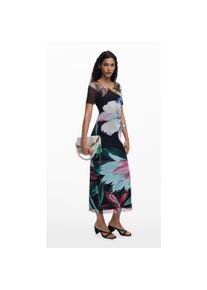 Desigual, Damen, Kleider, Vestito Aderente Floreale ad Acquerello, Schwarz, (XS)