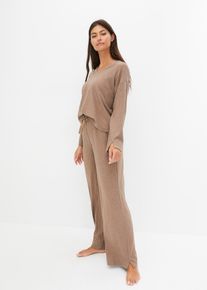 Ensemble d’intérieur à jambe large en matière côtelée douce - marron - taille 38/40 (S) - Matière côtelée - bonprix