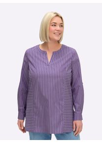 sheego Damen Tunika im Streifen-Mix in lila-ecru-gestreift ,Größe 40, Witt, 67% Baumwolle, 29% Polyester, 4% Elasthan