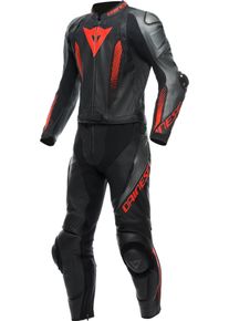 Dainese Laguna Seca 5, leather suit 2pcs. perforated , color: Black/Grey/Neon-Red , size: 58