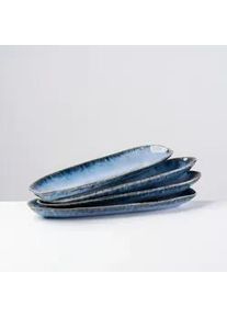 Gipfelstück Platte , Blau , Keramik , 4-teilig , rechteckig , 34x2.5x11.2 cm , Grüner Punkt, Made in Europe , lebensmittelecht , Geschirr, Tischkultur & Serviergeschirr, Servierplatten