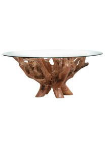 Livetastic Couchtisch , Teakfarben , Holz, Glas , Teakholz , massiv , rund , eckig , 110x46x110 cm , Wohnzimmer, Wohnzimmertische, Couchtische,
