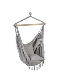 Beliani Makramee Hängesessel mit Kissen Baumwolle hellgrau Bonea , Hellgrau , Textil , 95x125x55 cm , Gartenmöbel, Gartenschaukeln, Hängesessel
