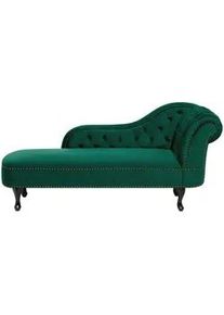 Beliani Chaiselongue Samtstoff grün rechtsseitig Nimes , Dunkelbraun, Grün , Textil , 170x79x61 cm , Wohnzimmer, Sofas & Couches, Sofas, Recamieren