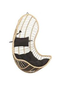 Beliani Hängesessel PE Rattan natürlich/schwarz mit Sitzkissen Pineto , Beige , Kunststoff , 66x137x80 cm , Gartenmöbel, Gartenschaukeln, Hängesessel