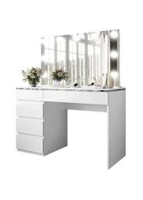 Lookway Schminktisch Aurora II Silver Elite mit Spiegel und Beleuchtung , Weiß Hochglanz , Holzwerkstoff , Uni , 5 Schubladen , seitenverkehrt montierbar,Rechteckig , 120x78.5x55 cm , Schlafzimmer, Schminktische