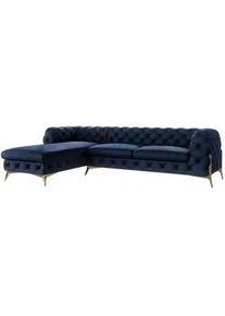 S-Style Möbel Ecksofa Chesterfield Lexi Marineblau Samt, Ottomane links , Textil , Echtholz,Buche, Birke , Füllung: Polyetherschaumkern,Polyetherschaumkern , Eckteil, L-Form, Ottomane links,L-Form , 305x200 cm , Blauer Engel, FSC Mix, Oeko-Tex®, Hergestellt in Europa , Wohnzimmer, Sofas & Couches, Wohnlandschaften, Ecksofas
