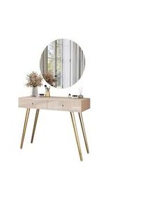Schminktisch Sienna Glamour Kaschmir mit LED-Spiegel , Goldfarben, Kaschmir , Holzwerkstoff , 100x81x42 cm , Schlafzimmer, Schminktische