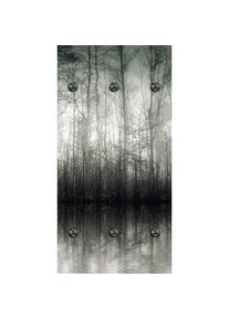queence, Wandgarderobe &raquo;Nebeliger Wald&laquo; 1 Stk. tlg. Wandpaneel aus Acrylglas inkl. 6 Edelstahlhaken in schwarz matt, grau, grau, Mit 6 modernen Design