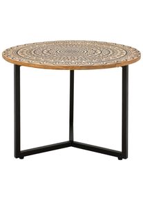 Livetastic Couchtisch, Naturfarben, Schwarz, Holz, Metall, Mangoholz, massiv, Floral, rund, 60x40x60 cm, Wohnzimmer, Wohnzimmertische, Couchtische, Couchtische rund