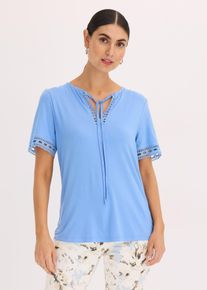 bonprix Tunika shirtowa z koronkową tasiemką, niebieski, 48/50