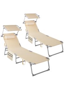 TecTake Conjunto de 2 tumbonas Chloé con 4 posiciones y almohada para la cabeza beige - 405125