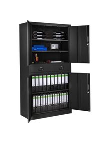 TecTake Armadio portadocumenti con 2 cassetti - nero/nero - 404392