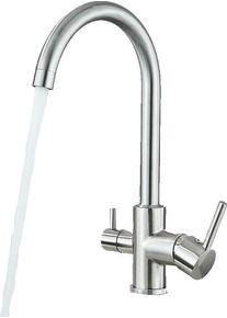KLARWERK Felice | Rubinetto per acqua potabile a 3 vie in argento spazzolato premiu |Miscelatore cucina ad osmosi in acciaio inossidabile|Filtra 3