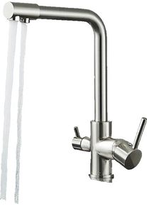 KLARWERK Felice | Rubinetto per acqua potabile a 3 vie in argento spazzolato premium|Miscelatore cucina ad osmosi in acciaio inossidabile|Filtra 3