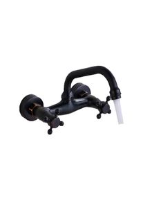 KLARWERK JULIAN | rubinetto miscelatore retrò da parete nero|rubinetto vintage da cucina da parete in acciaio inox vecchio stile - gastronomia